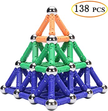 WITKA 138 Pieces Magnetic Building Sticks Blocks Toy Brain Training STEM Toys Intelligence Learning Games Set Gift for Kids and Adults