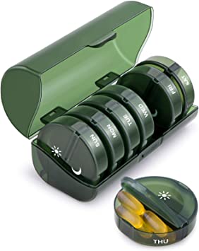 TookMag Pill Organizer 2 Times a Day, Weekly AM PM Pill Box, Large Capacity 7 Day Pill Cases for Pills/Vitamin/Fish Oil/Supplements (Dark Green)
