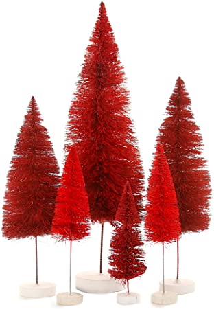Cody Foster & Co Red Hue Spectrum Bottle Brush 6-12" Christmas Trees Set of 6