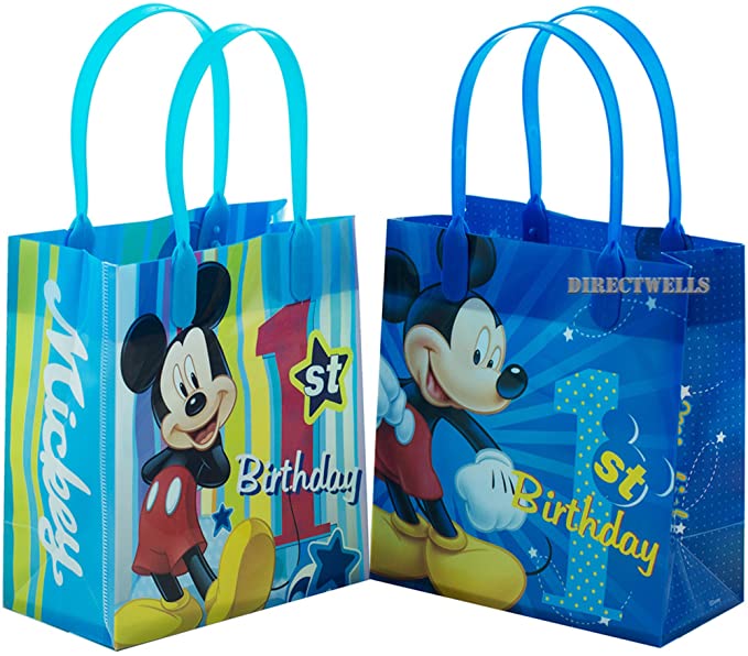 Disney Mickey Mouse 1st Birthday Authentic Licensed 12 Reusable Small Goodie Bags 6"