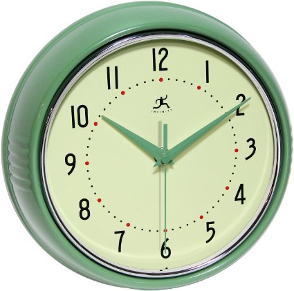 Infinity Instruments Retro 9-1/2-Inch Round Metal Wall Clock, Green