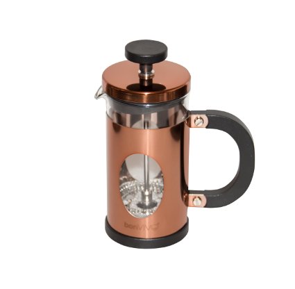 bonVIVO® GAZETARO I design cafetiere and French Press made of stainless steel and glass in copper finish with filters, (035l / 350ml /12 ounces)