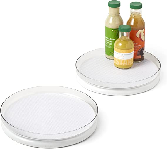 YouCopia FridgeView Fridge Turntable with Mat, Lazy Susan Organizer for Refrigerator Storage, 11 inch”, 2-Pack, 11", White