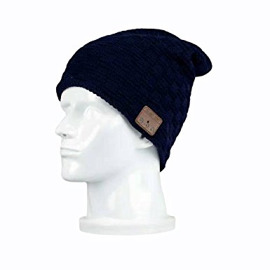 Onedayshop Bluetooth Wireless Knitted Beanie Built-in Stereo Speaker for listening music Hands Free Call Answer Hat (navyblue2)