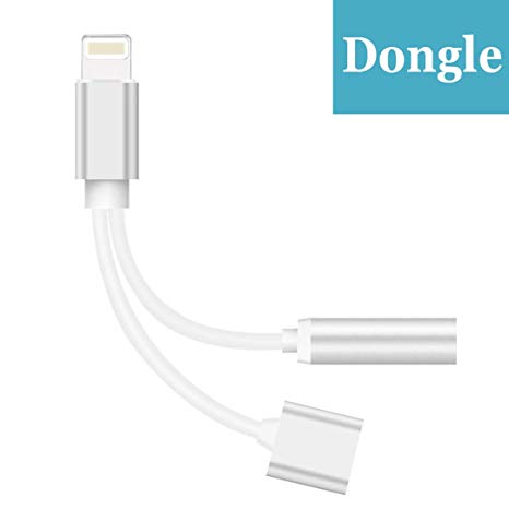 Compatible for iPhone Adapter 2 in1 Jack Headphone Adapter Audio to 3.5mm Dongle Aux Splitter Adaptor Earphone Audio   Charge Compatible for iPhone X 8/8P 7/7P/ iPod/iPad Support iOS 11 or Later