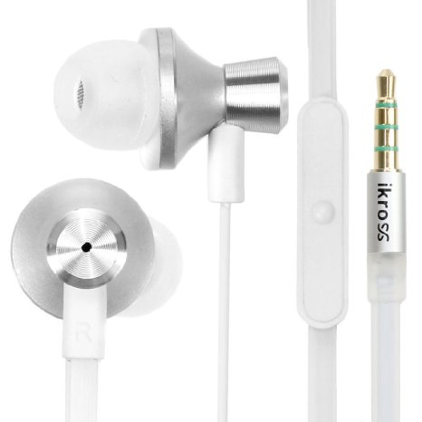35mm Headset - iKross In-Ear 35mm Noise-Isolation Stereo Earbuds Headphones with Microphone - Metallic SilverWhite