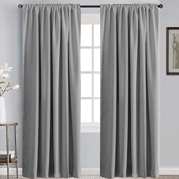 Bedroom Curtains Blackout Curtain Panels Insulating Energy Saving Solid Rod Pocket Blackout Drapes with Back Tab Curtains 84 Length, 2 Panels Set, Solid Blackout Curtain Panels, Dove