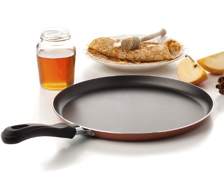 Large Crepe Pan 10 Inch Nonstick Coating and Bakelite Handle - Easy pancakes omelette fried eggs tortilla pancake pita bread Cookware - Best Crepes Pan Designed with Its Low Sides and Rounded Base durable