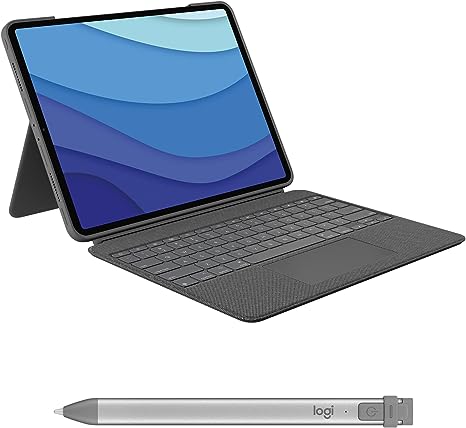 Logitech Combo Touch Detachable Backlit Keyboard Case Oxford Grey for iPad Pro 12.9-inch (5th, 6th gen - 2021,2022) Crayon Gray Digital Pencil for All iPads (2018 Releases and Later)