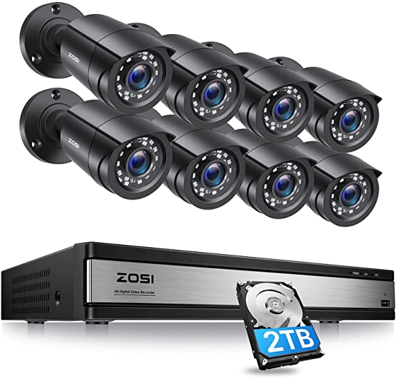 ZOSI 16CH 1080P Home Security Camera System with 2TB HDD,8 x Wired 1080P Outdoor Indoor Weatherproof Cameras,H.265  16 Channel DVR Security System,Motion Detection,Mobile Remote Control,Email Alarm