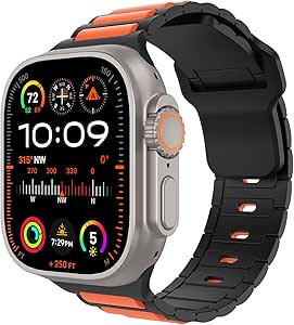 MoKo Sport Bands Compatible with Apple Watch Ultra 2/Ultra Band, Apple Watch Bands for Men Women 49mm 45mm 44mm 42mm,Silicone Replacement Strap for iWatch Series 9 8 7 6 5 4 SE Ultra 2 1, Orange/Black