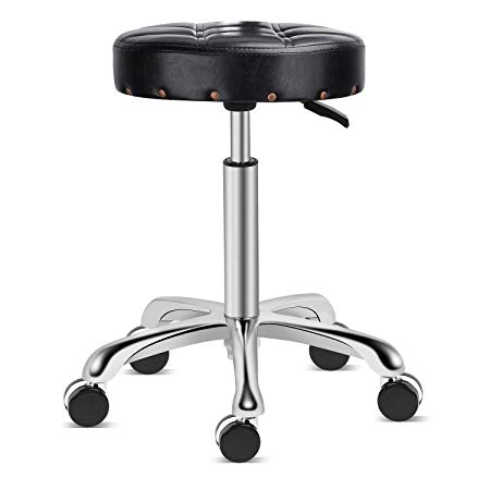 Kaleurrier Stools with Wheels,Rolling Swivel Hydraulic Adjustable Height Heavy Duty Metal Cushioned 400 lbs. Capacity High Stool Chair for Salon Home Kitchen Massage Office Clinic Medical Lab,Black