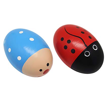 Homgaty 2X Child Kids Egg Maracas Music Shaker Wooden Rattle Percussion Instrument Toy Gift