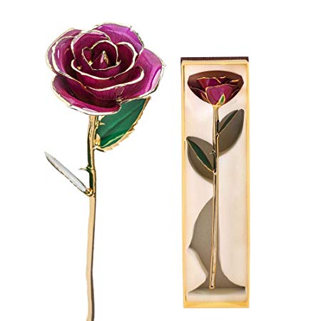 24K Gold Rose, Long Stem Dipped Flower Gift for Her, Made of Fresh Rose, Last Forever Mother's/Thanksgiving/Christmas/Valentine's/Birthdays Party/Graduations/Weddings (#2)