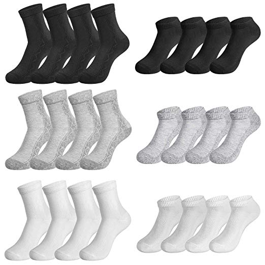 Rovtop 12 Pairs Mens Socks - Breathable Comfortable Cotton Socks for Men and Women (White, Black, Grey)