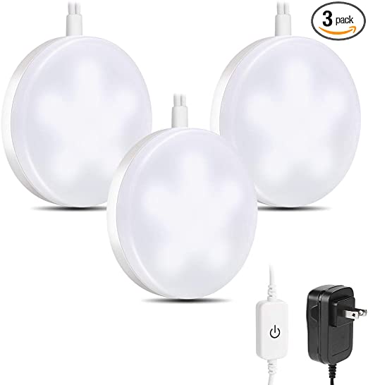 LE LED Puck Lights, Kitchen Under Cabinet Lighting Kit, 510 Lumens, 5000K Daylight White, Night Light, Perfect for Kitchen, Closet, Stairs and More, Pack of 3