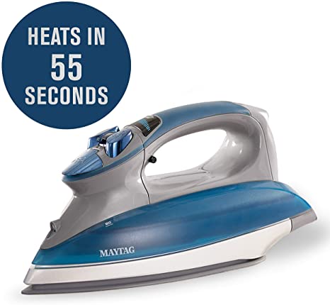 Maytag Digital Smart Fill Steam Iron & Vertical Steamer with Pearl Ceramic Sole Plate, Removable Water Tank   Thermostat Dial, Grey/Blue