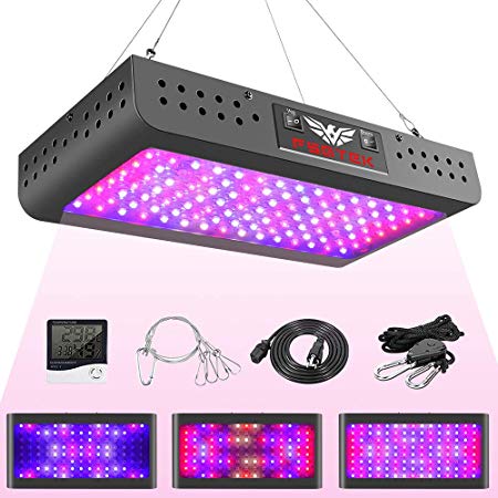 1200W LED Grow Light Double Switch with Daisy Chain, Temperature and Humidity Monitor, Adjustable Rope, FSGTEK Full Spectrum Grow Lamp for Indoor Hydroponic Plants Vegetative and Flowering