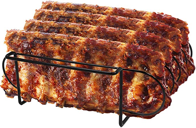 Sorbus Non-Stick Rib Rack – Porcelain Coated Steel Roasting Stand – Holds 4 Rib Racks for Grilling & Barbecuing (Black)