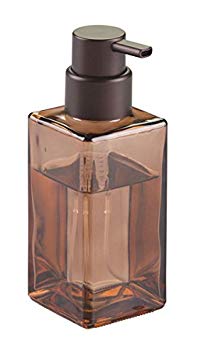 mDesign Rectangular Foaming Soap Dispenser - 414 ml Capacity - Premium Glass Soap Dispenser or Lotion Dispenser - with Black Pump Head made from Strong Plastic - Clear / Tinted