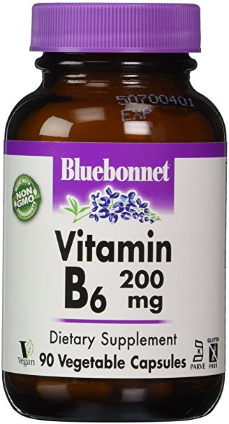 Bluebonnet Vitamin B-6 200 mg Vegetable Capsules, 90 Count