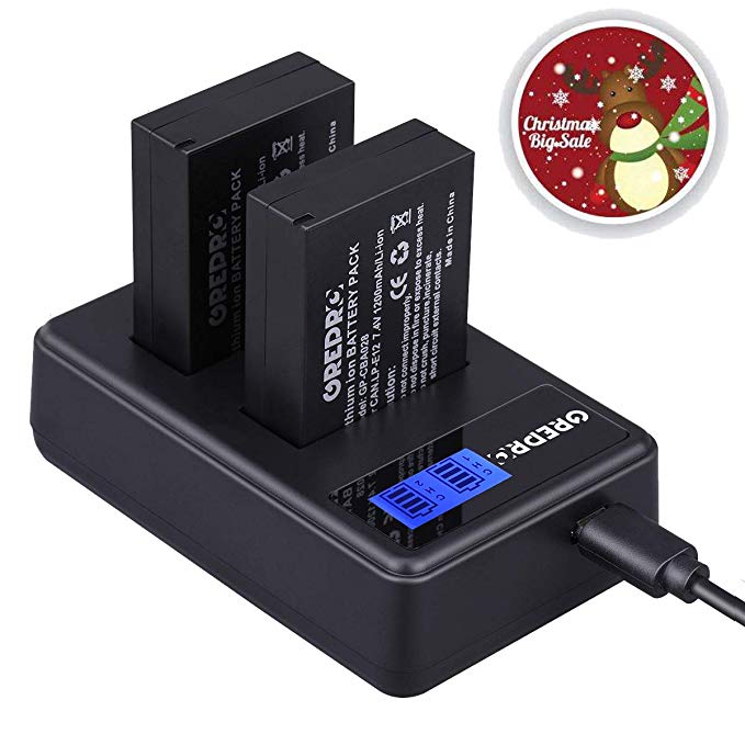 LP-E12 Battery (2 Pack) and Dual USB Charger Set Rechargeable Lithium-Ion Battery Kit 100% Compatible for Canon EOS M, EOS M2, EOS Rebel SL1, EOS 100D DSLR Cameras