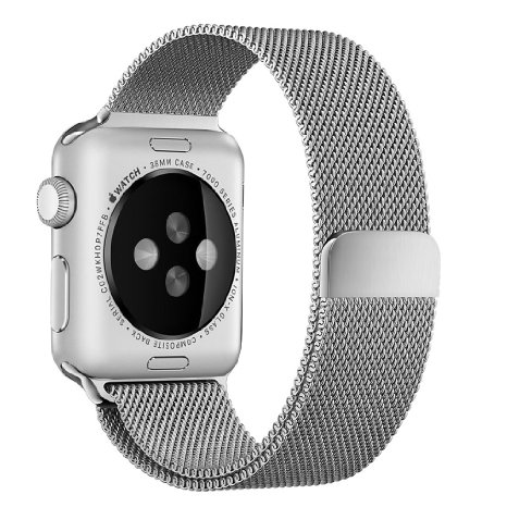 Apple watch band, Stainless Steel Metal Replacement Smart Watch Band Bracelet Milanese Loop Strap Magnetic Buckle, Wrist Band for Apple iWatch All Models (M001-42MM silver)