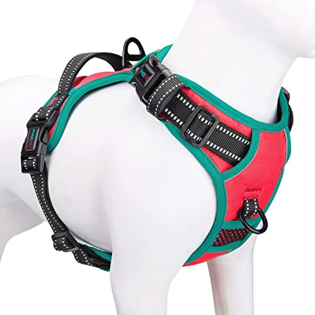 PHOEPET 2019 Upgraded No Pull Dog Harness, Unique Colors Reflective Adjustable Vest, with a Training Handle   2 Metal Leash Hooks  3 Snap Buckles  4 Slide Buckles [Easy to Put on & Take Off]