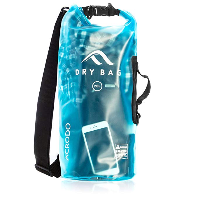 Acrodo New Waterproof Dry Bag - Transparent 10 & 20 Liter Floating Sack for Boating, Beach, Kayaking, Swimming, and Travel With Shoulder Strap - Bags Keeps Personal Belongings Superdry & Protected