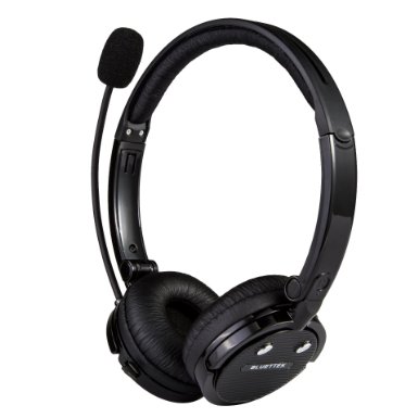 Bluetooth Headset, BLUETTEK® Stereo Wireless Head-wearing headphones With Boom Mic, 12 Hours Talking Time & 4 x Noise Cancellation (Black)