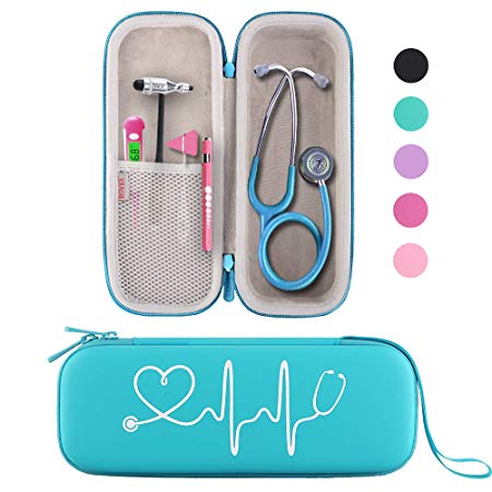 BOVKE Travel Carrying Case for 3M Littmann Classic III Stethoscope - Extra Room for Taylor Percussion Reflex Hammer and Reusable LED Penlight, Turquoise