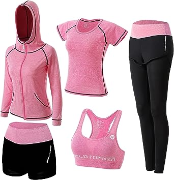 ZETIY Women's 5pcs Yoga Suit Sweatsuit Women's Activewear Sets Sport Yoga Fitness Clothing Ladies Workout Outfit Sportsuits for Running Jogging Gym