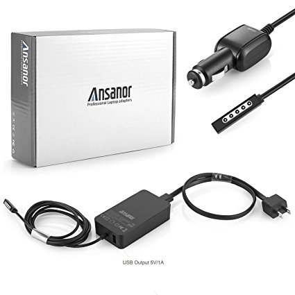 Ansanor 48W 12V 3.6A Power Adapter Charger for Microsoft Surface Pro 1 Pro 2 10.6 Windows 8 Tablet and Surface RT with USB Charging Port, fits Model 1536 and 1512   Car Charger