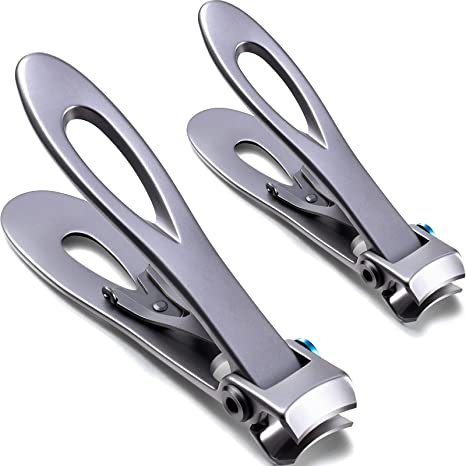 2 Pieces Oversized Thick Nail Clippers Wide Jaw Nail Cutter for Thick Toenails and Fingernails, 15mm Nail Clippers Stainless Steel Toenail Fingernail Clipper Trimmer for Men, Seniors, Adults (Silver)