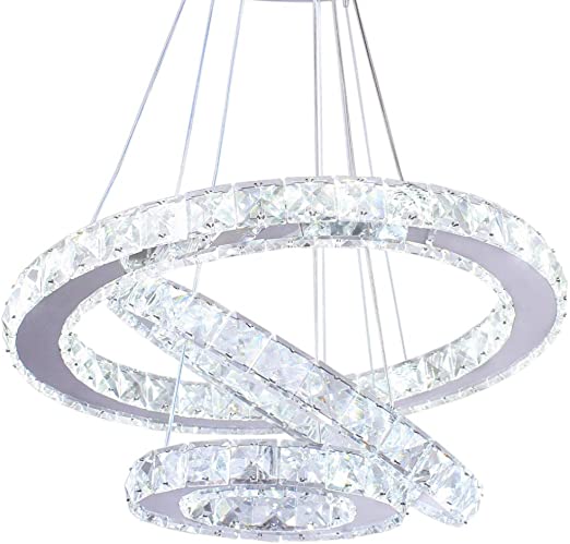 Dixun Modern Crystal Chandeliers LED Chandelier Dining Room Bedroom Pendant Lights Chandelier Rings Pendant Light (Cool White)