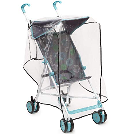 Delta Children Umbrella Stroller Rain Cover | Universal Size | Weather Shield Protects Your Baby from Rain, Wind, Snow, Sleet or Insects | Ventilated | Storage Pocket Included (Clear)