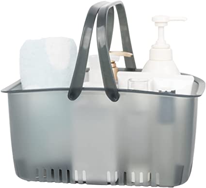 UUJOLY Plastic Storage Baskets with Handles Shelf Storage Bins Protable Shower Caddy Basket Tobe Organizer for Bathroom, Kitchen, College Dorm Room, Grey
