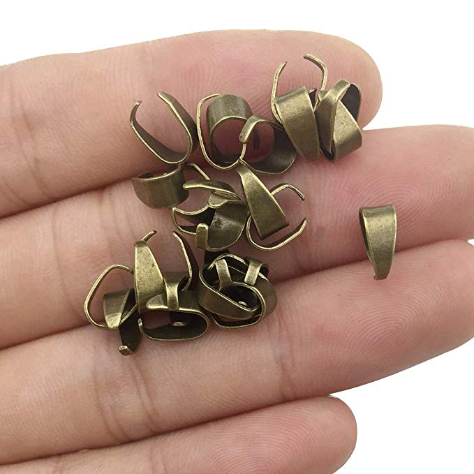 300pcs Metal Pinch Clip Clasp Bail Metal Finish Necklace Clasps Pendant Clasps Claw Bail,Pendant Clasps, Pinch Clip Clasp Bail for Necklace c8635 (Antique Bronze)