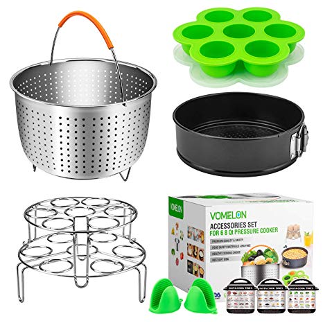 Cooking Accessories for Instant Pot 6,8 Qt, 10-Piece Instant Pot Steamer Basket,Silicone Egg Bites Mold,7" Springfrom Pan,Egg Steamer Racks,Magnetic Cheat Sheets And Oven Mitts Bonus Recipes Ebook