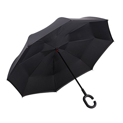 Inverted Umbrella Cars Reverse Umbrella,Double Layer Windproof UV Protection Big Straight Umbrella for Car Rain Outdoor With C-Shaped Handle by Newpurslane