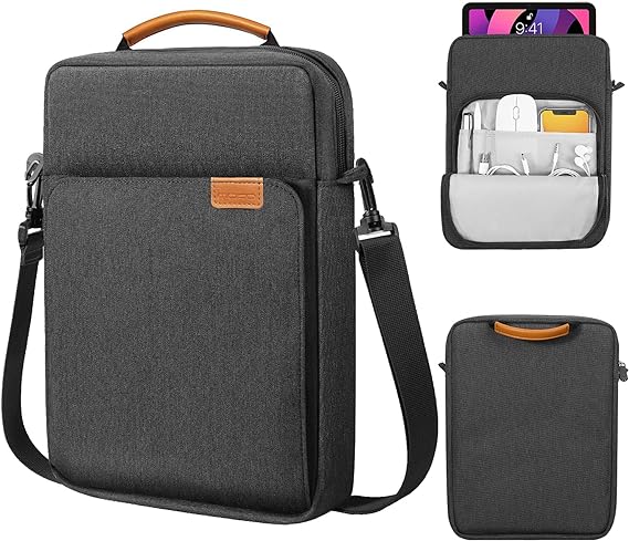 MoKo 12.9 Inch Tablet Sleeve Bag, Compatible with iPad Pro 12.9 M2 2022/2021/2020, Surface Laptop Go 12.4", Galaxy Tab S8 /S9  12.4" 2022/2023, Handle Carrying Case with Shoulder Strap, Black & Gray