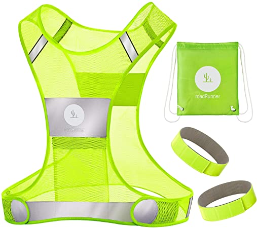 RoadRunner New 360° Reflective Running Vest Gear for Men and Women – Visibility Vest with Pocket, Bands, and Bag for Night Running, Motorcycle, Walking, and Cycling