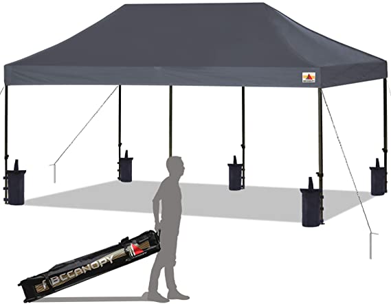 ABCCANOPY Pop up Canopy Tent Commercial Instant Shelter with Wheeled Carry Bag, 10x20 FT Dark Gray