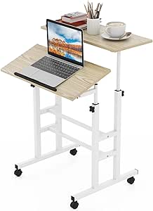 Giantex Mobile Standing Desk, Portable Stand Up Desk Adjustable Height, Sit Stand Desk with Wheels & Tilting Tabletop, Home Office Computer Workstation, Rolling Laptop Cart for Standing or Sitting