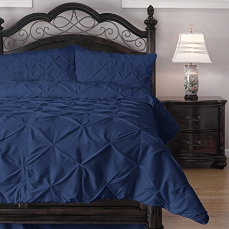 Pinch Pleat Comforter Set - 4-Piece - by eLuxurySupply, Queen, Navy Blue (PinchComf_QN_NB)