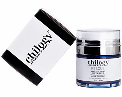 RESCUE Cell Restoring Youth Serum by Chilogy, Anti Aging Face, Neck, and Eye Cream with Retinol, Pentapeptides, Hyaluronic Acid, Vitamin E, B5, Organic Honey, Skin Care Products for Men and Women 1 oz