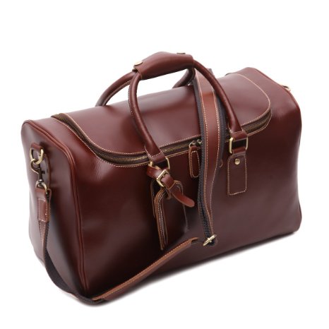 Leathario Mens Full-grain leather Leather Weekend Travel Duffel Bags