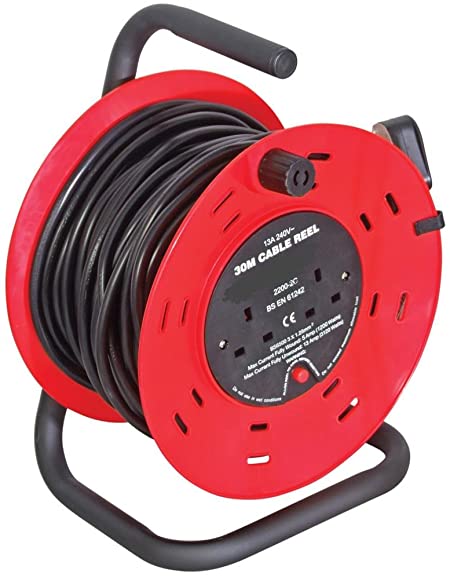 Motionperformance Essentials Garage & Home Red/Black 2 Gang 30 m Extension Reeler with Stand, Carry Handle and Reset Button