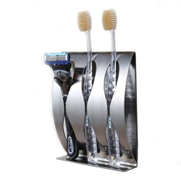 Padshow Wall Mount Sucker Toothbrush Holder for 3 Brushes - Polished Stainless Steel