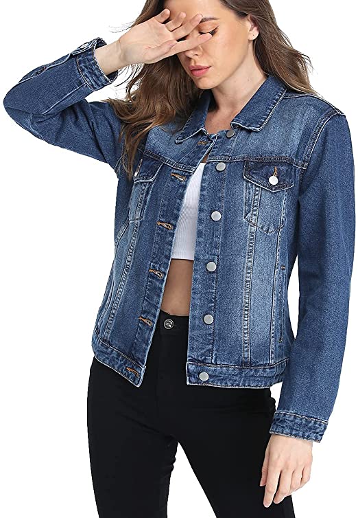 Dilgul Women's Denim Jacket Casual Long Sleeve Basic Button Down Denim Jean Jacket